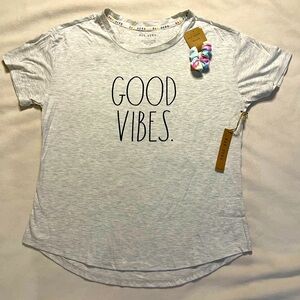 NWT Rae Dunn‎ GOOD VIBES Shirt & Scrunchie